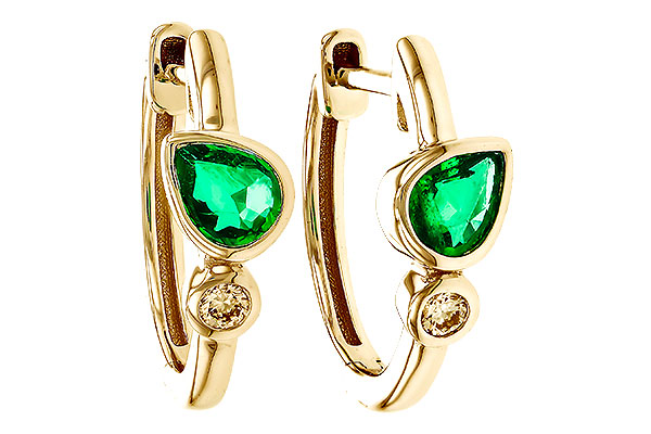 D275-13812: EARRINGS .38 TW EMERALD .44 TGW
