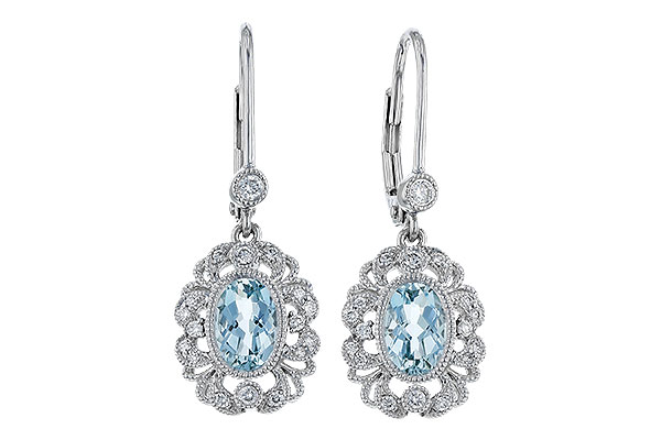 F275-10139: EARRING .75 TW AQUA .92 TGW (7x5MM AQUA)